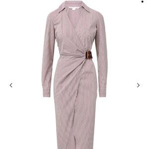 Veronica Beard Burgundy and White Striped Long Sleeve Dress